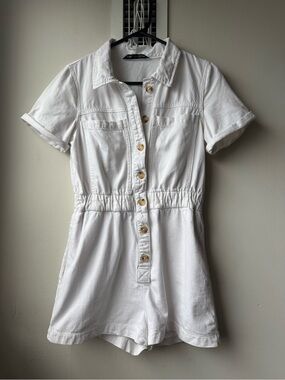 White Shortsleeved Button Up Jumpsuit